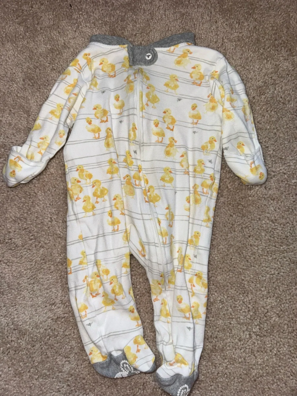Burt's Bees Baby White Pajama Sleeper with Yellow Duck Print